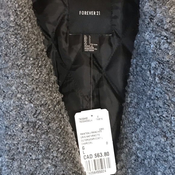 NWT Forever 21 Grey Boucle Jacket with Oversized Collar - Picture 3 of 7